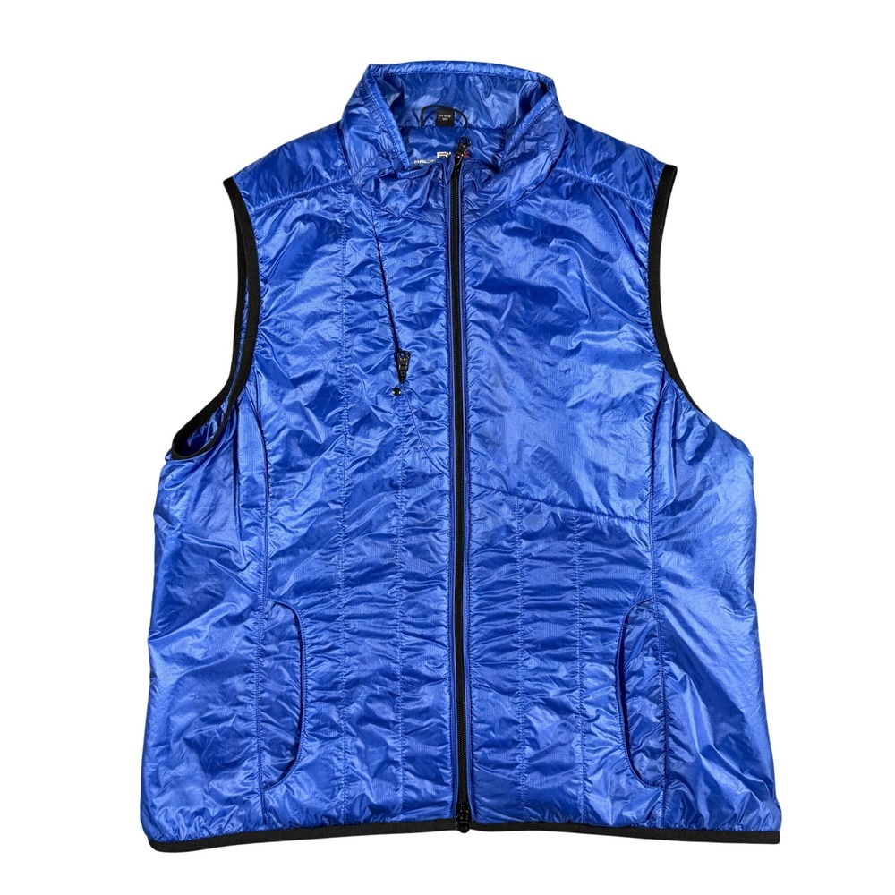 RLX Ralph Lauren Puffer Vest Womens Large Blue Quilted Full Zip Mock Neck Pocket